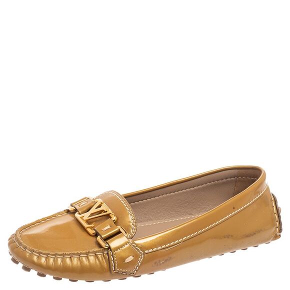Louis Vuitton Olive Green Patent Leather Logo Loafers Size 36 - Picture 1 of 4